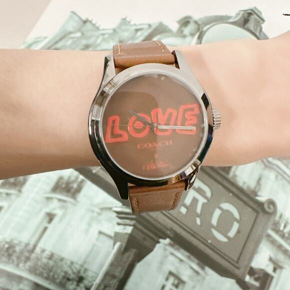 Coach X Keith 14502805 Haring Love Saddle Brown Leather Maddy Watch W1296 main image 4
